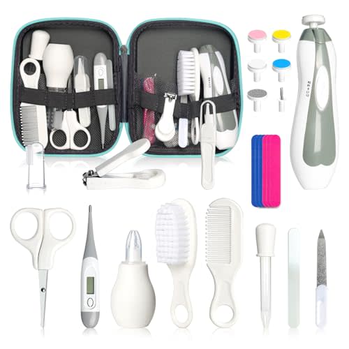Baby Grooming Kit for Boys Girls Safety Newborn Nursery Essentials Grooming Set Gift for First-time Parents, Grey White 25 in 1
