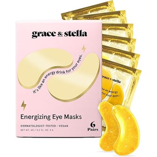 grace & stella Under Eye Mask Dark Circles - Under Eye Patches, Puffy Eyes, Undereye Bags, Wrinkles - Bachelorette Party Favors, Women Gifts, Vegan, Cruelty-Free Eye Patches for Adults (6 Pairs, Gold)