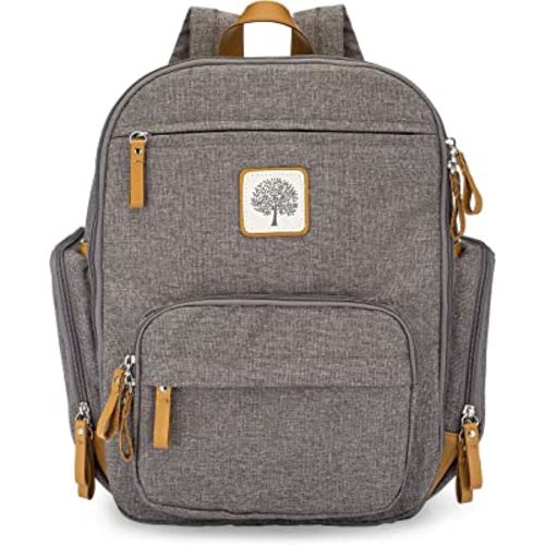 Parker Baby Diaper Backpack - Full Zip Diaper Bag with Insulated Pockets - Gray