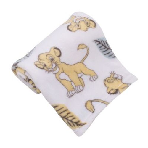NoJo Disney Lion King Super Soft White, Yellow, Green Simba Leaves French Fiber Baby Blanket