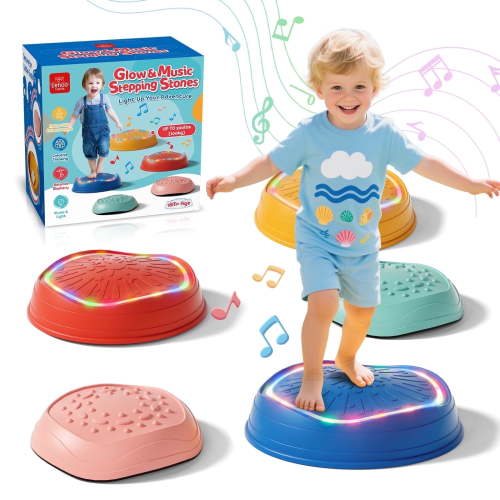 Balance Stepping Stones for Kids, 5pcs Non-Slip Stepping Stones with Light & Music, Toddler Coordination Sensory Game, Upgraded Support Bones, Up to 220 lbs, Stepping Stones for Kids 3-5 6-8 Year Old