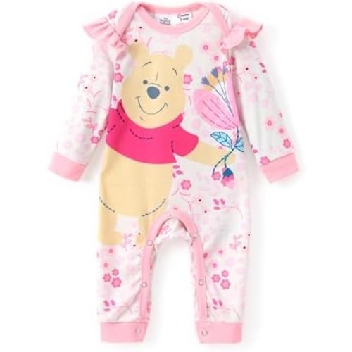 Disney Princess Cinderella Ariel Tiana Minnie Winnie Lion King Baby Girls Boys Ruffle Long Sleeve Romper Newborn to Toddler