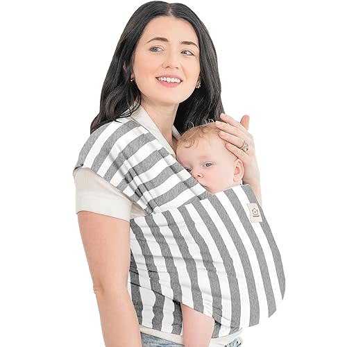 KeaBabies Baby Wrap Carrier - All in 1 Original Baby Carrier Newborn to Toddler Sling, Easy to Wear, Hands Free Bonding, Lightweight, Breathable Infant Wraps (Gray Stripes)