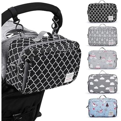 Small Diaper Bag, Mini Stroller Organizer Accessory with Wipe Pockets Caddy Parent Console with Hook Fit All Strollers, Black