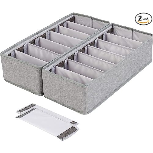 Qozary Drawer Organizers for Clothing, 2 Pack Baby Clothes Organizer Boxes, Removable Dividers Dresser Drawer Organizers, Wardrobe Clothes Organizer for T-shirts, Underwear, Bra, Tank Tops, Leggings