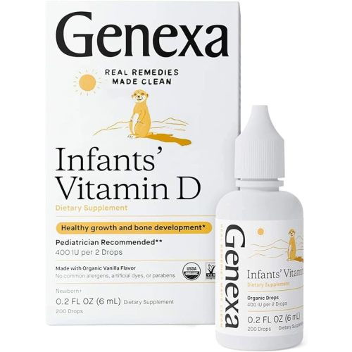 Genexa Infants Vitamin D Liquid Drops for Baby & Toddler | USDA Organic Vitamin D3 for Newborn | Immune Support & Bone Health | Vegan | Gluten Free | Non-GMO | 90 Servings - 0.2 Fl Oz (Pack of 1)