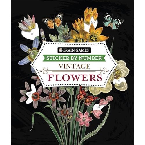 Brain Games - Sticker by Number - Vintage: Flowers (28 Images to Sticker) Paperback – December 20, 2022