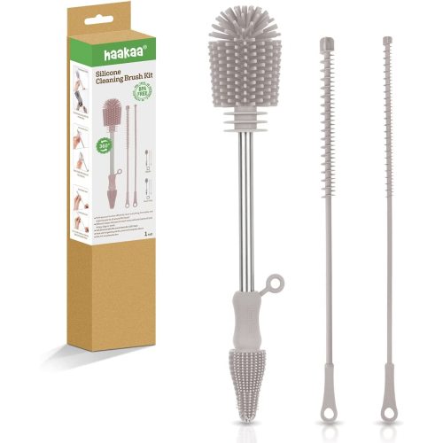 Haakaa Silicone Cleaning Brush, Baby Bottle Brush, Bottle Brush Cleaner Set, Reusable Cleaning Brush for Haakaa Pump, Milk Storage Bags, Straws. All-Round Cleaning, Sturdy Bristles. Gray.…