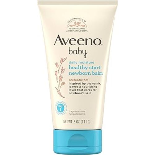 Aveeno Baby Healthy Start Nourishing Newborn Balm, Hypoallergenic Baby Skin Balm with Prebiotic Oat Leaves a Nourishing Layer to Care for Newborn Skin, Fragrance-Free, 5 oz