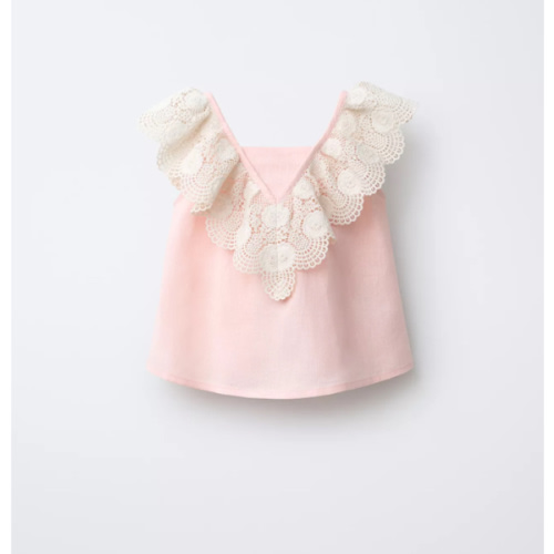 LACE TRIM 100% LINEN BLOUSE - Pastel pink | ZARA United States