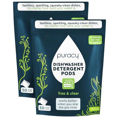 Puracy Dishwasher Pods, Natural Dishwasher Detergent, Free & Clear Dish tabs - Enzyme-Powered, Spot & Residue Free - TikTok Trend Items, Must Haves from TikTok Made Me Buy It (Free & Clear, 100 Count)