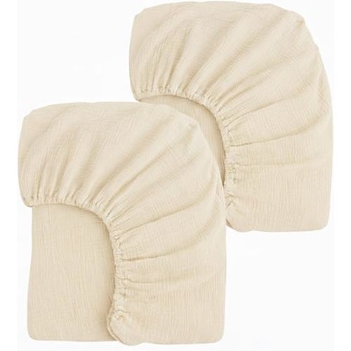 PET REJOIR 2 Pack Creamy Beige Muslin Crib Sheets for Boys & Girl- Neutral Breathable Cotton Crib Mattress Sheets Fitted for Standard 28"x 52"- Nursery Décor No Slip Crib Bed Sheets