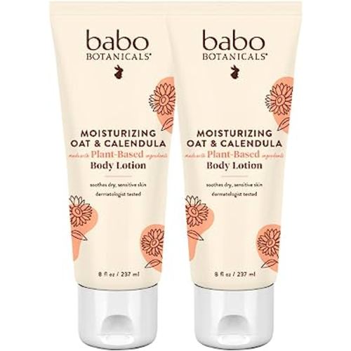 Babo Botanicals Moisturizing Oat & Calendula Body Lotion - for Dry or Sensitive Skin - for All Ages - Vegan - Lightly Scented - 1 or 2 Pack