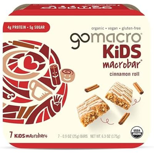 GoMacro Kids MacroBar Organic Vegan Snack Bars - Cinnamon Roll (0.90 Ounce Bars, 7 Count)