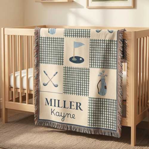 Golf Baby Personalized Blanket Golf Nursery Blanket Newborn Baby Name Throw Baby Boy Shower Gift Sport Nursery Decor Golf Woven Keepsake