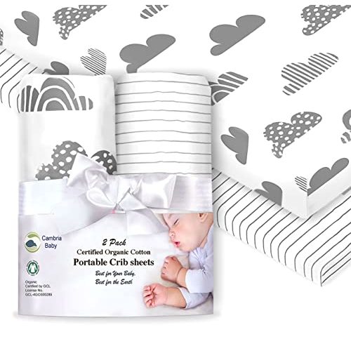 100% Organic Cotton Fitted Sheets for Graco Pack n Play, Babyletto, Pamo Babe, Hiccapop, Dream on Me, Evenflo, Baby Trend, Hygge Hush Portable/Mini Crib/Playards