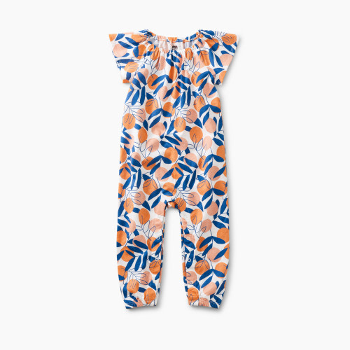 Tea Collection Flutter Sleeve Romper - Mediterranean Citrus, 0-3 Months