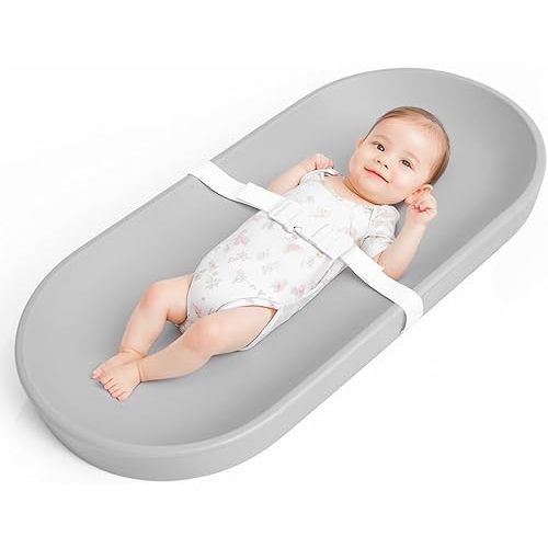 COMOMY Baby Changing Pad for Dresser - Wipeable Changing Pad with Restraining Belt, Waterproof, Soft, Lightweight and Portable, Easy to Clean for On The Go Diaper Change, Light Grey