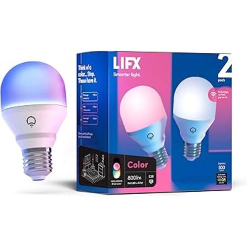 LIFX Color A19 800 lumens, Billions of Colors and Whites, Wi-Fi Smart LED Light Bulb, No Bridge Required, Works with Alexa, Hey Google, HomeKit and Siri (2-Pack)