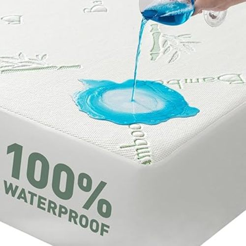 Cooling Twin Mattress Protector-100% Waterproof & Noiseless Rayon Fiber Mattress Cover (39" x 75") Size Bed Soft, Breathable, Guards Against Spills/Stains Matterss Pad - Pockets Up to 21″