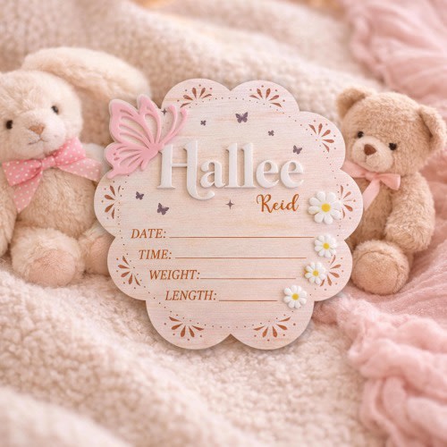 Personalized Baby Announcement Sign, Wildflower Name Sign for Hospital, Baby Girl Name Sign, Newborn Sign With Birth Stats, Baby Shower Gift