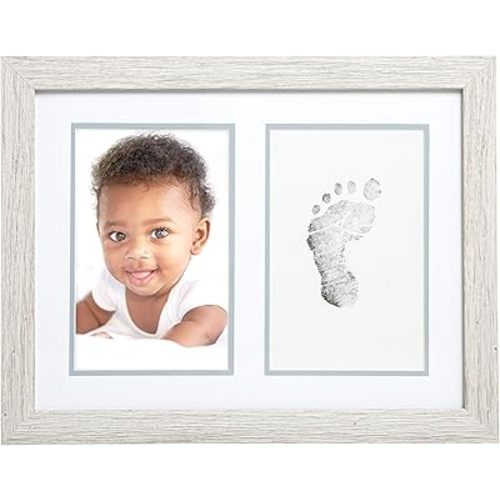Kate & Milo Rustic Baby Footprint Photo Frame and Ink Kit, Woodland Nursery Décor, Rustic Picture Frames
