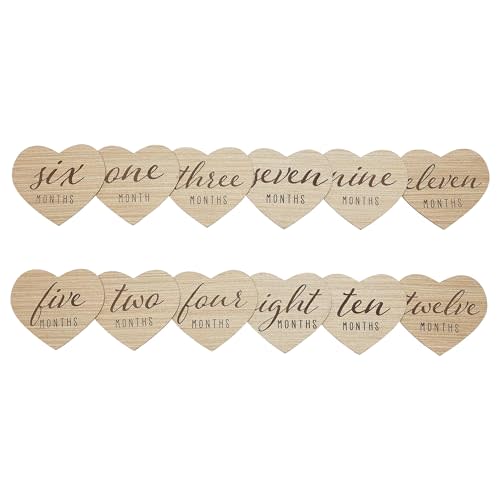 Kate & Milo Heart Shaped Wooden Monthly Milestone Photo Cards, Baby Announcement Cards, Double Sided Photo Prop Milestone Discs, Pregnancy Journey Milestone Markers, Light Wood