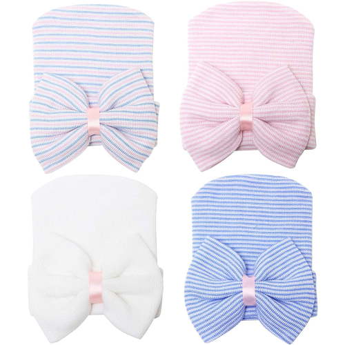 Sinhoon Newborn Hats for Baby Girls Hospital Hat Baby Girl Bows and Headbands Infant Beanie Nursery Caps