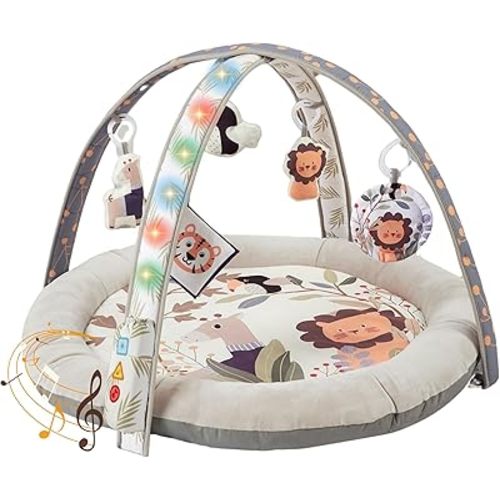 Musical Light Up Play Gym & Activity Mat, 5 Detachable Baby Toys, Tummy Time Mat, Sensory Motor Skills Development, Toy Gift for Baby, Interactive Fun, Ideal for Newborns & Infants
