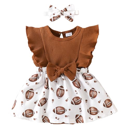 Baby Girl Clothes Newborn Romper Dresses Baseball Soccer Ruffle Sleeveless Bodysuit Infant Summer Outfit with Headband 0-24M