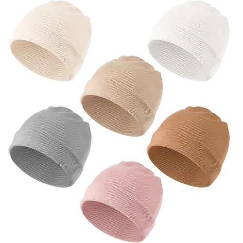 Konssy 6 Pack Baby Beanie Hats for Unisex, Toddler Beanies Baby Girl Boy Hat Warm Cap for Baby, Infant, Toddler