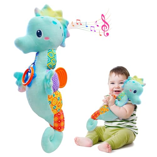 Fuzqq Baby Toys 0-6 Months,Infant Musical Stuffed Animals Soft Toy with Bright Colors,Crinkle Sound Paper, Multi-Textures & Rattles,Baby Newborn Toys for 0 3 6 9 12 Months Boy/Girls(Blue)