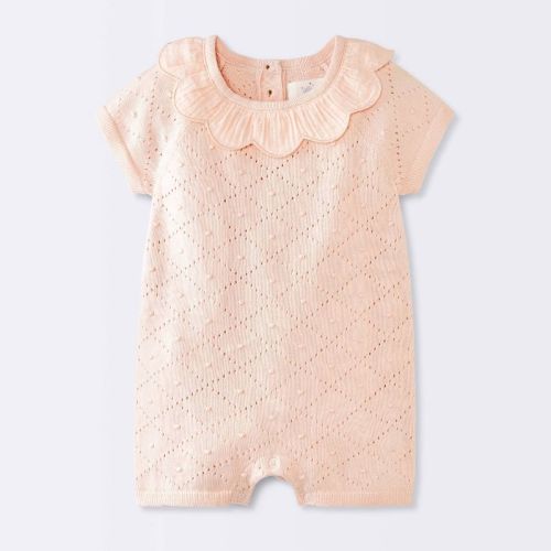 Baby Girls' Short Sleeve Ruffle Collar Sweater Romper - Cloud Island™ Pink 3-6M