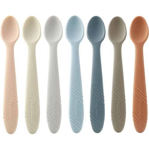 PandaEar 7 Pack Silicone Baby Feeding Spoons, First Stage Training Spoon Infant Utensils Feeding Supplies, BPA Free Gum-Friendly Soft Tip Baby Led Weaning Spoon