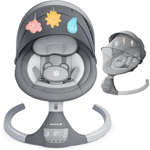 Jool Baby Nova Swing for Newborns - Electric Motorized Infant Swing, Bluetooth Music, 10 Preset Melodies, Remote (Updated Model, Gray)
