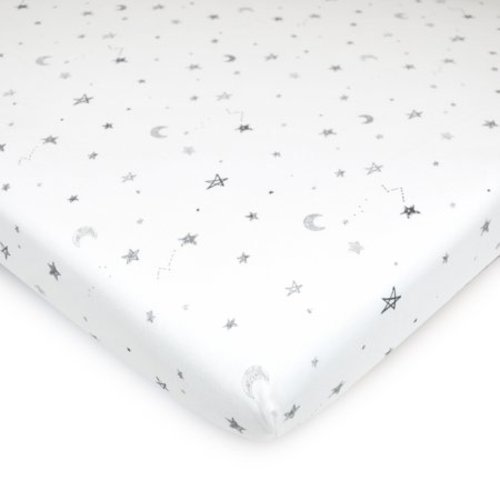American Baby Company 100% Natural Cotton Jersey Knit 18 x 36 Cradle Sheet - Fitted, Gray Stars & Moon, Soft Breathable, for Boys and Girls