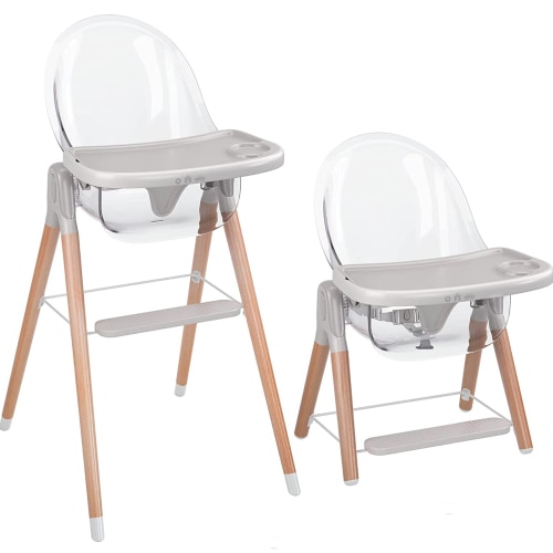 Free Shipping! Children of Design 6-in-1 Classic High Chair for Babies and Toddlers Non-Reclinable Wooden Booster Seat with Tray for 6 Months to 6 Years Old, Gray