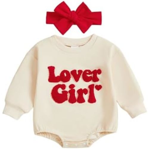 Lesimsam Newborn Baby Boy Girl Valentines Outfit Letter Embroidery Sweatshirt Bubble Romper Oversized Long Sleeve Bodysuit