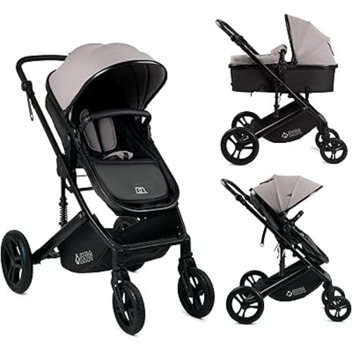 KOOLABABY 2-in-1 Foldable Baby Stroller – Newborn to Toddler Stroller with Extendable Canopy, 5-Point Harness & Large Storage Basket – One Hand Fold