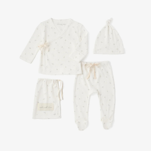 White Floral Organic Cotton Pointelle Layette 2 Pc Gift Set – Elegant Baby