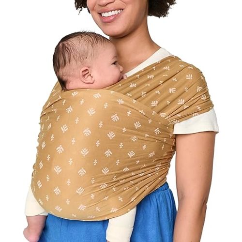 Ergobaby Aura Baby Wrap Carrier for Newborn 0-12 Months (8-25 lbs) - Soft Stretchy Infant Wrap Carrier with Hip-Healthy Positioning, Pre-Tied Design - Camel Harvest
