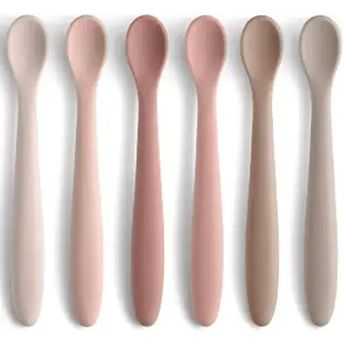 Silicone Baby Feeding Spoons, Training Spoon Self-feeding, First Stage Infant Soft-Tip Easy on Gums, Utensils Supplies, Dishwasher & Boil-proof, 6 Pack