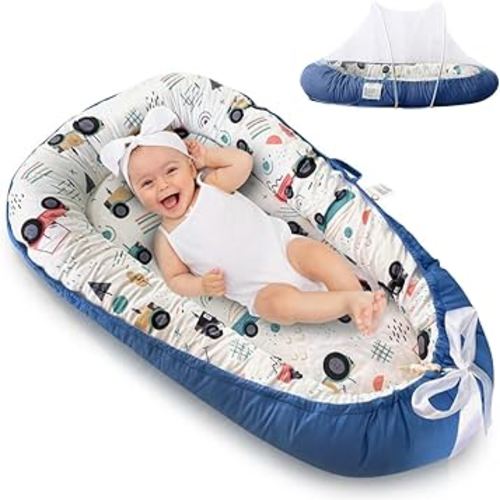 PIERRI Baby Lounger for Newborn with Detachable Mosquito Net - Ultra-Soft Cotton Snuggle Nest Lounger, Reversible Infant Lounger, Double-Sided Baby Nest, Infant Lounger, Baby Lounger for Newborn