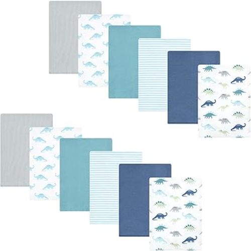 Hudson Baby Unisex Baby Flannel Burp Cloth 12pk, Soft Teal Dino, One Size