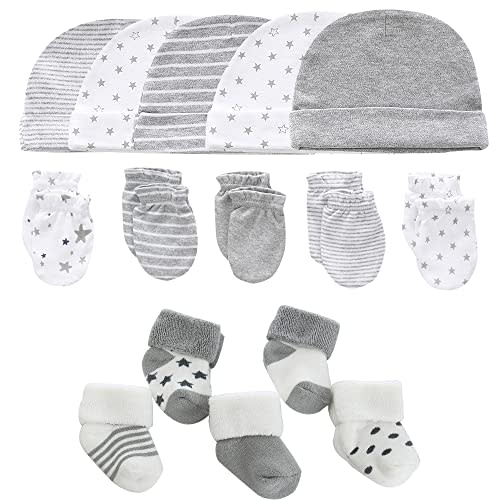 MAMIMAKA Newborn Baby Boy Girl Caps Mittens Socks Set Cotton Baby Essentials Accessories (Hats+Gloves+Socks)