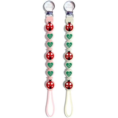 Baby Pacifier Clip, Ladybug Silicone Holder for Teethers & Toys(Beige+Pink
