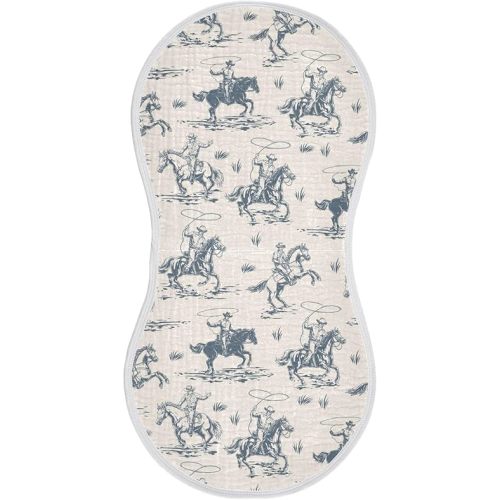 Muslin Burp Cloths for Baby Boys and Girls - 2-Pack Ultra Absorbent Western Cowboy Muslin Washcloths, Newborn Towel, Milk Spit Up Rags, Burp Cloth Bibs for Unisex, 22 x 11 Inch