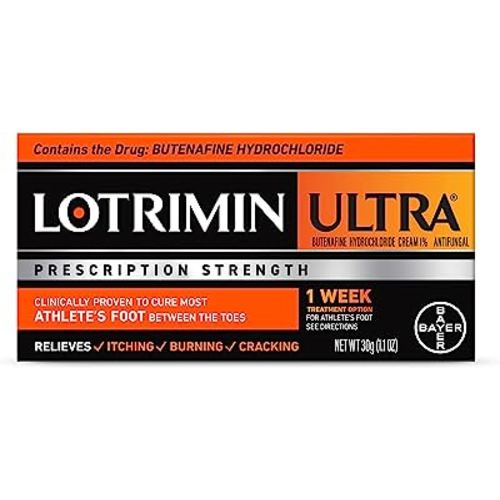 Lotrimin Ultra 1 Week Athlete's Foot Treatment, Prescription Strength Butenafine Hydrochloride 1%, Cures Most Athlete’s Foot Between Toes, Cream, 1.1 Oz