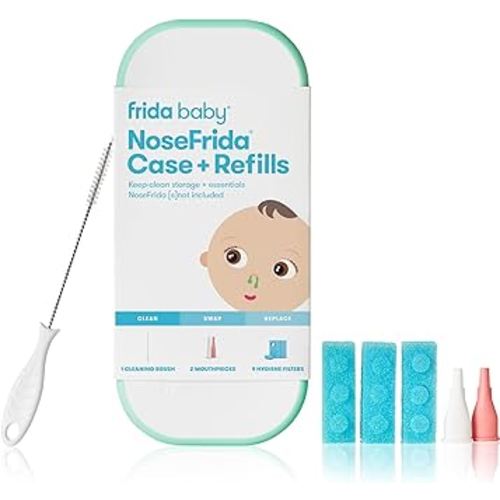 Frida Baby NoseFrida Case + Refills | Cleaning and Storage for Doctor-Recommended NoseFrida The Snotsucker Nasal Aspirator, Storage Travel Case, Bristle Cleaning Brush, Hygiene Filters, Baby Registry