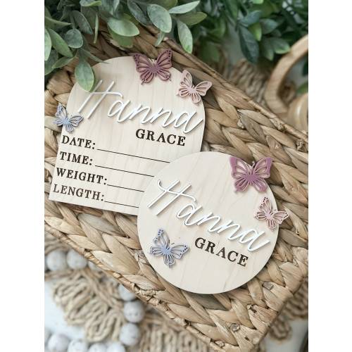 Butterfly Baby Birth Stats Board, Baby Name Announcement, Birth Announcement, Name Sign, Baby Name Sign, Baby Prop